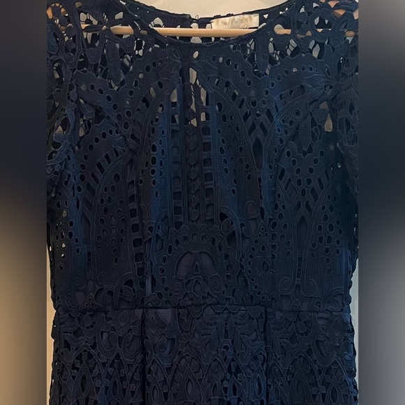 Anthropologie Eri + Eli Navy Eyelet Lace Dress Short Sleeve A-Line Size Med - Picture 4 of 12